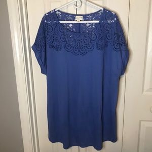 Ava & Viv Blue Lace Cutout Top, 4x, Cap Sleeves